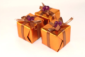 Holiday gift boxes isolated on white background