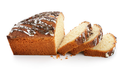 Sliced loaf of sweet bread with chocolate chips