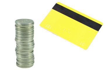 coins and plastic card