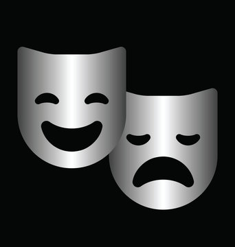 Monochrome theatre masks isolated on a black background