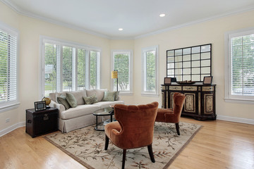 Living room with wall of windows