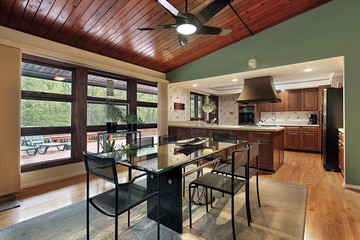 Dining room wood ceiling panels