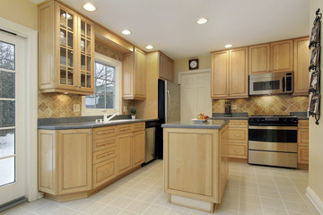Kitchen with oak cabinetry