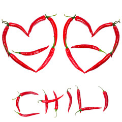 chili peppers forming shape of heart