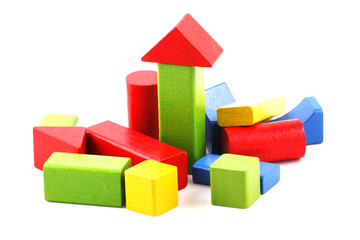 Wooden building blocks on white background