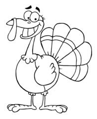 Outlined Turkey Mascot Cartoon Character