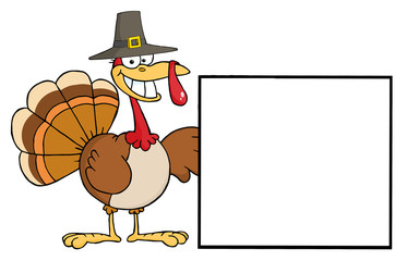 Turkey Cartoon Character Presenting A Blank Sign