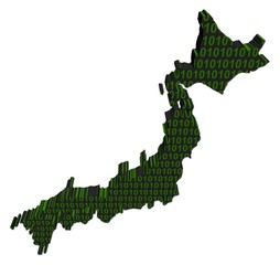 Japan map with binary code on white illustration