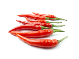 Red hot chili peppers on white background