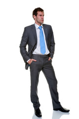 Businessman grey pinstripe suit isolated