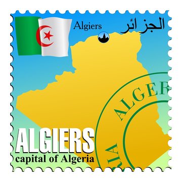 Algiers - capital of Algeria. Vector stamp