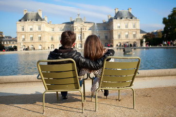 Dating couple in the Luxembourg garden of Paris