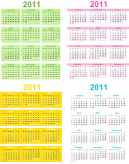Set of 2011 Calendar. Week starts on Sunday