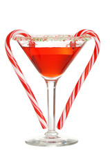 red martini with two candy canes