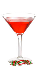 red martini with three christmas candies