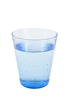 Blue water glass isolated on white background
