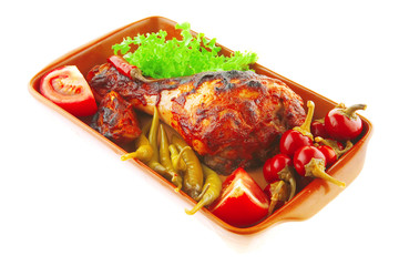 roasted chicken legs and peppers