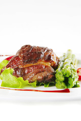 meat served on white