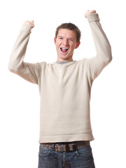 Fototapeta premium relax smiling young man with arms up isolated on white