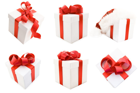 White Gift Boxs with Red Satin Ribbon Bow