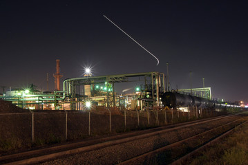 Oil train loading at night