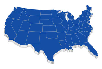 Fototapeta na wymiar Usa 3D map with states