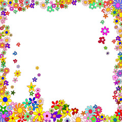 Frame of Colorful Flowers on a White Background