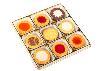 Cookies in a box on a white background