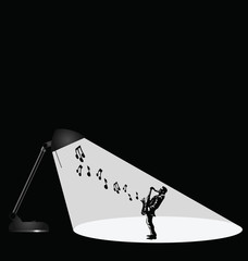 Representation of a musician in the spotlight with copy space
