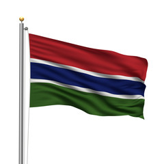 Flag of Gambia waving in the wind in front of white background