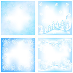 set of blue snowflakes winter background