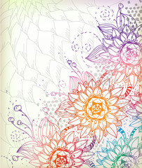 bright vector background with hand drawn flowers
