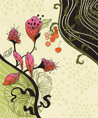 fantasy vector  background  with hand drawn flowers and berries