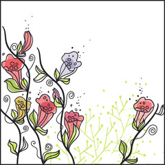 vector background with   hand drawn flowers