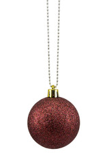 dark red christmas bauble over white background