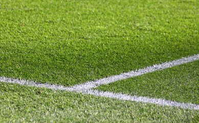 White stripes on the green soccer field