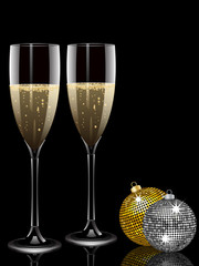 Champagne and Christmas baubles