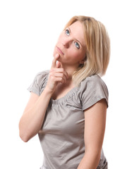 woman thinking looking up isolated over white background