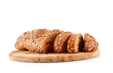 Bread with sunflower seeds isolated on white