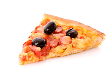 Tasty pizza with olives isolated on white