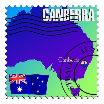 Canberra - capital of Australia. Vector stamp