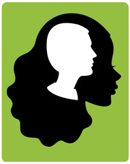 Silhouette of man head in a head of woman