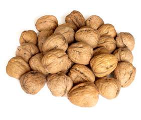 Walnuts on white background