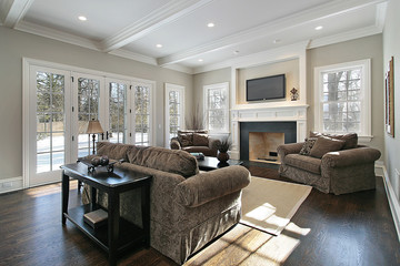 Family room with back yard view