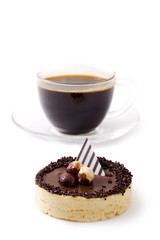 cup of coffee and chocolate tart
