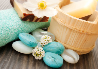 Spa setting with flower and blue candle