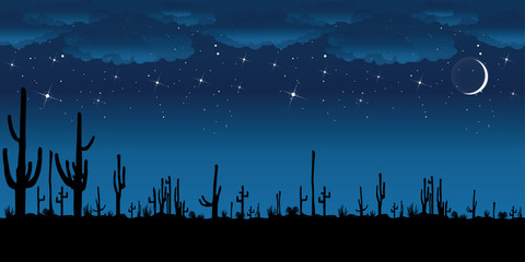 Saguaro Cactus at night. Vector background.
