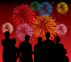 Fototapeta na wymiar vector illustration of people watching fireworks