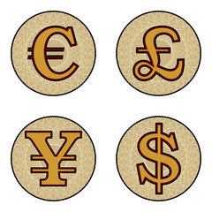 Different currency symbols isolated over white background