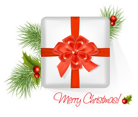 Vector. Present with red bow. Merry Christmas!